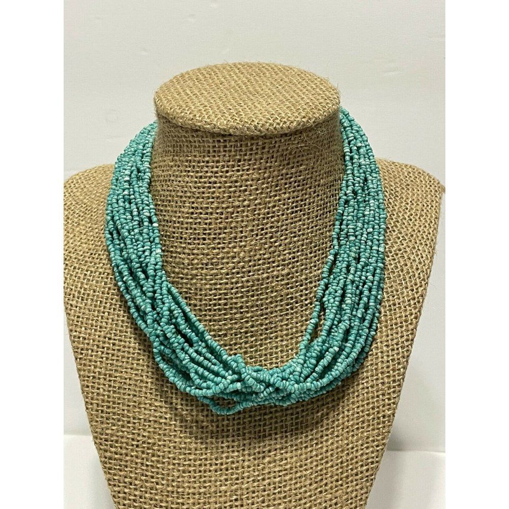 15-18” faux Turquoise seed bead multi strand collar choker necklace